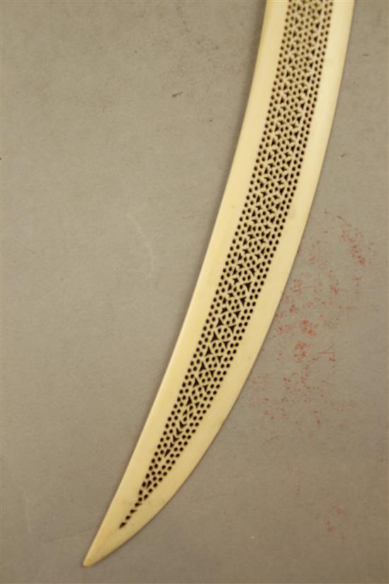 A late 19th century Indian ivory paper knife, 16.5in.